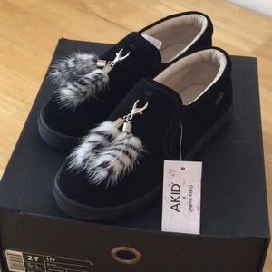 Akid brand black suede kids slip on shoe